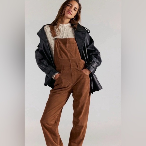 Free People Pants - NWT $598 Free People Ziggy Suede Overalls 🤎 Size XS 🌾 Roasted Chestnut Brown